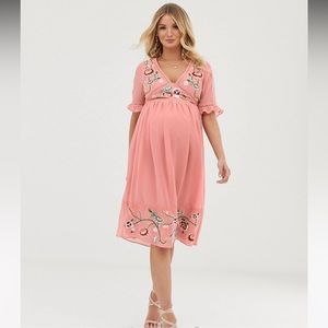 asos embroidered maternity dress Thea Fit And Flare Dress